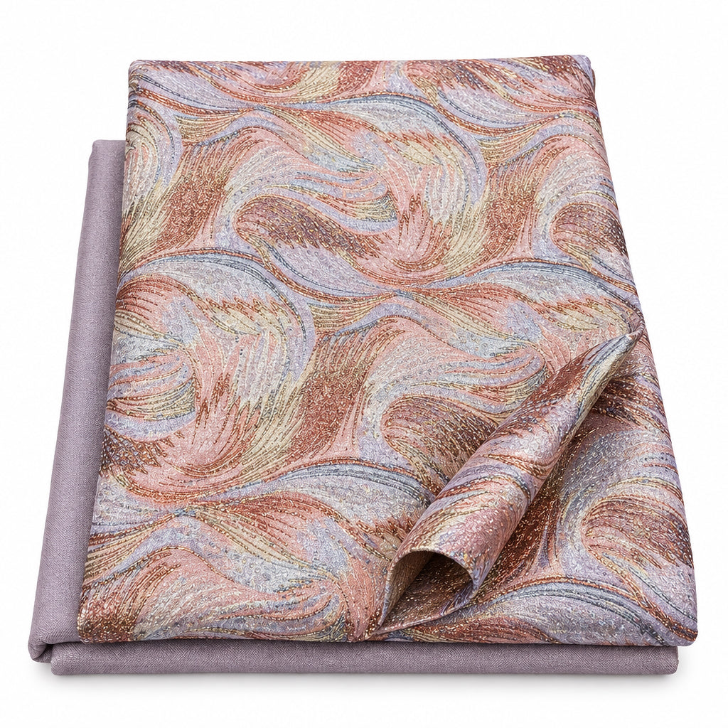 Tissu Brocart strass Cuivre lilas