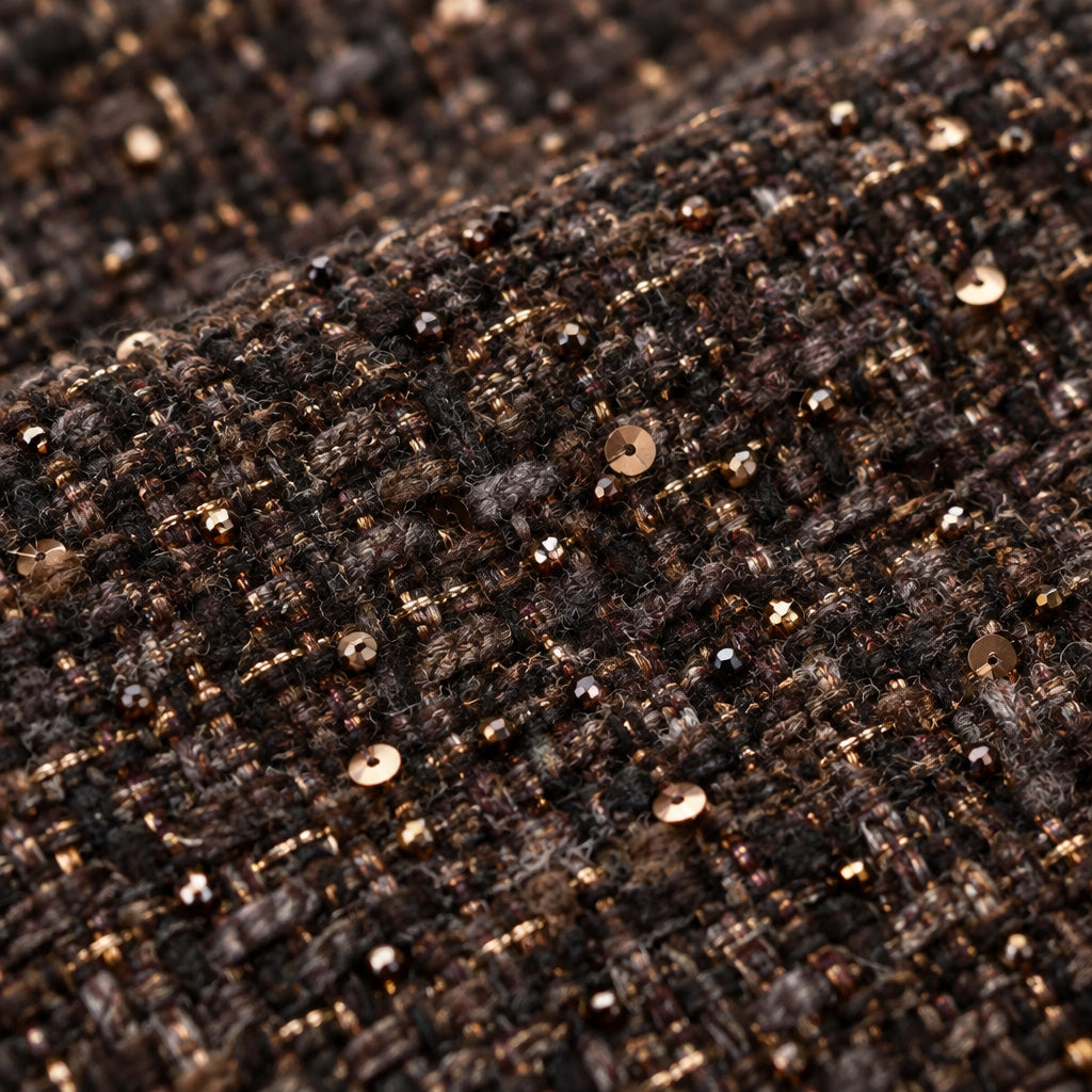 Tissu Chanel tweed Marron chocolat, détail du tissu