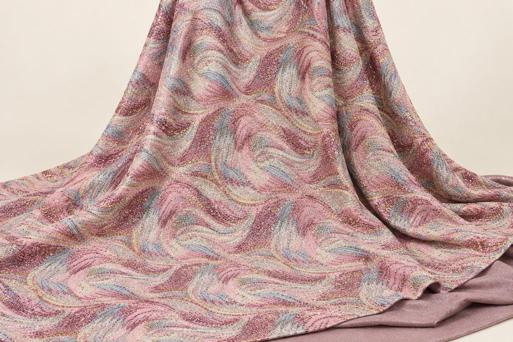Tissu Brocart strass Rose framboise