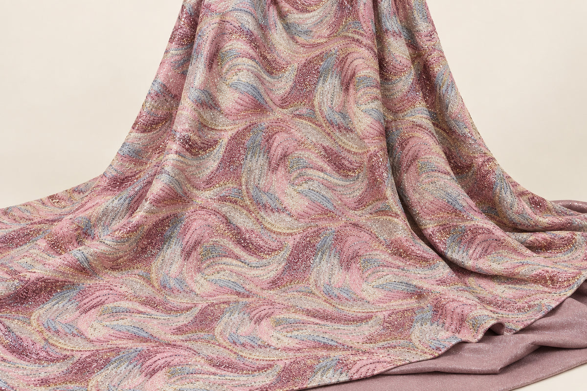 Tissu Brocart strass Rose framboise