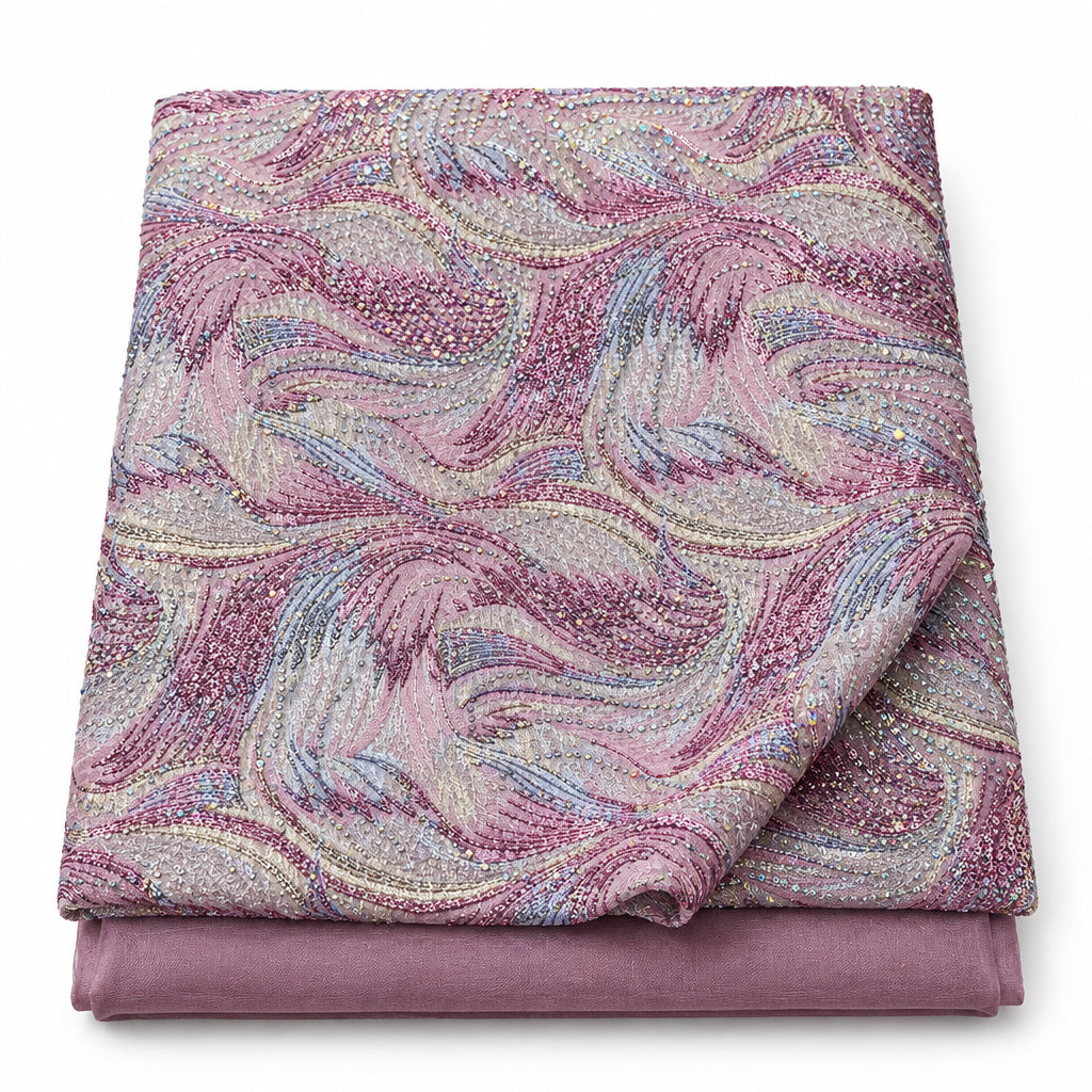 Tissu Brocart strass Rose lavande