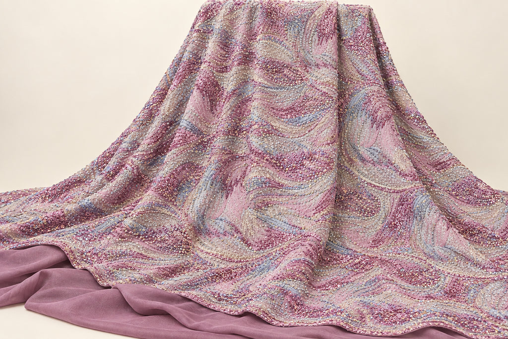 Tissu Brocart strass Rose lavande, détail du tissu