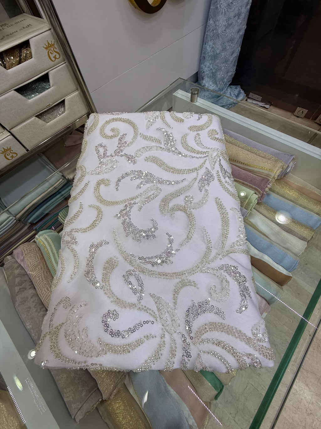 Tissu Elie Saab – Blanc argenté