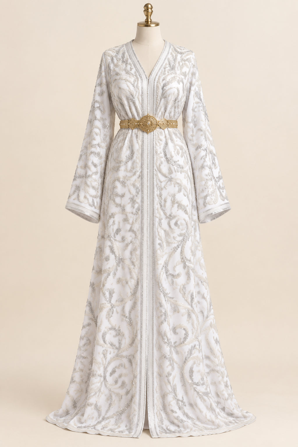 Tissu brodé Elie Saab Blanc argenté, vue 4
