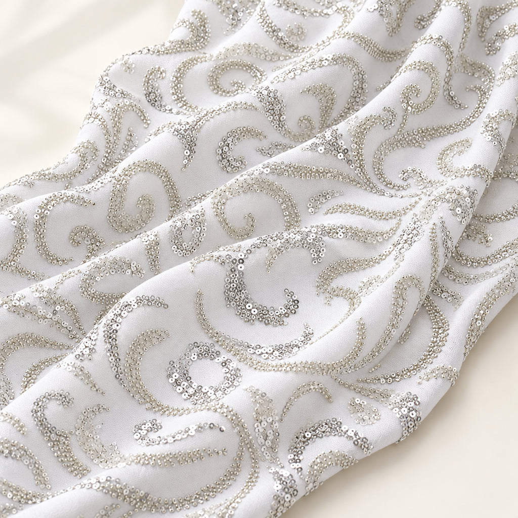 Tissu brodé Elie Saab Blanc argenté, vue 3