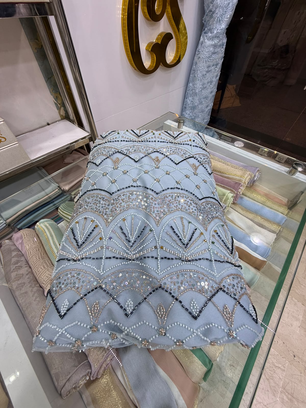 Tissu Elie Saab – Bleu glacier