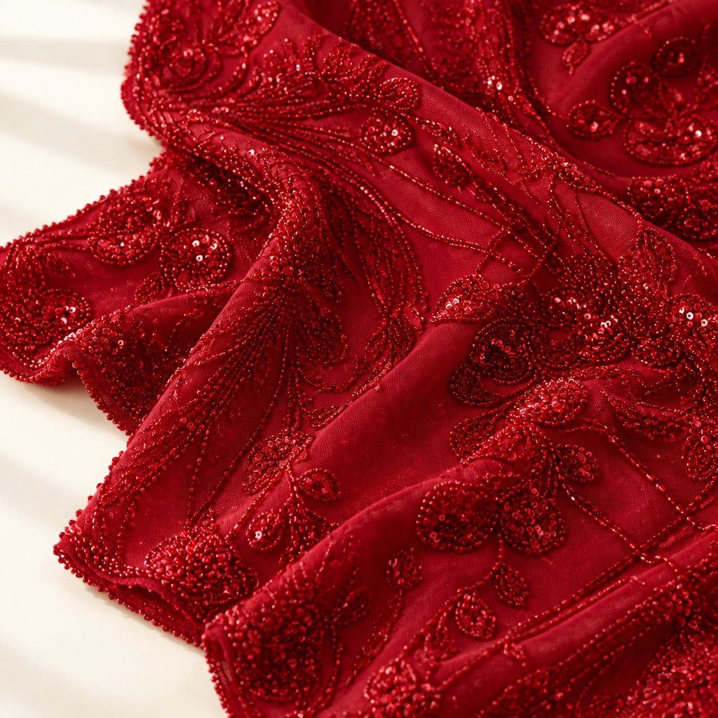 Tissu brodé Elie Saab Rouge, vue 3