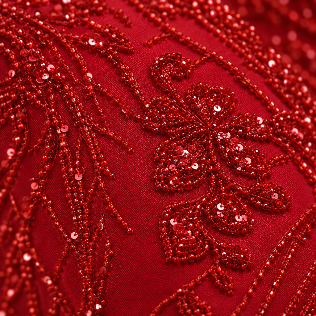 Tissu brodé Elie Saab Rouge, vue 2
