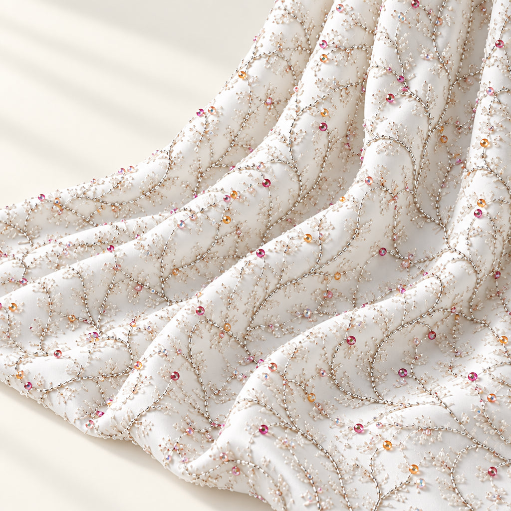 Tissu brodé Elie Saab Ivoire multicolore, vue 3