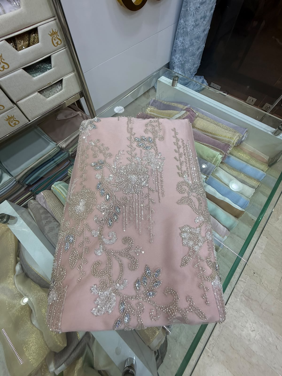 Tissu Elie Saab – Rose argenté