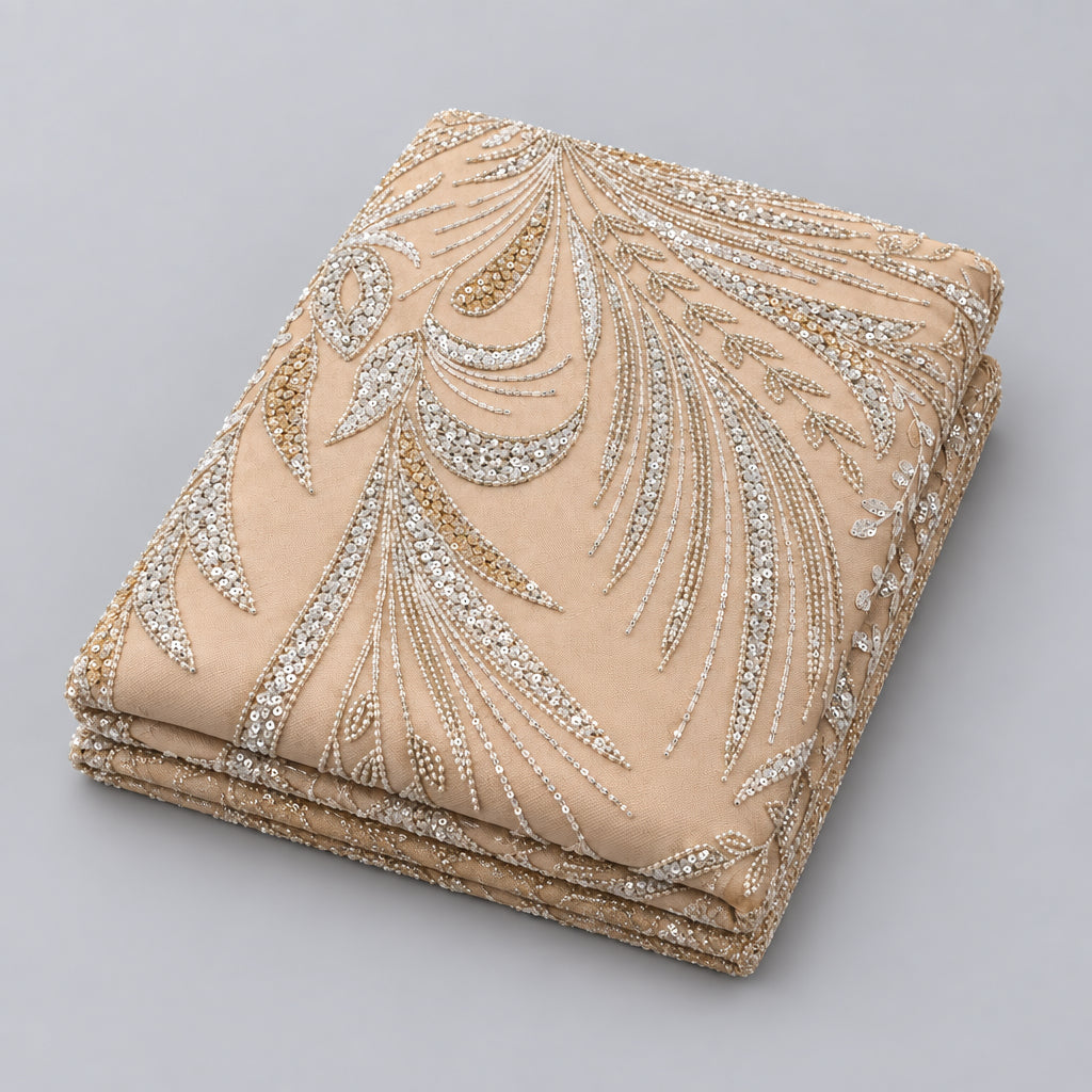 Tissu brodé Elie Saab Pêche perlé
