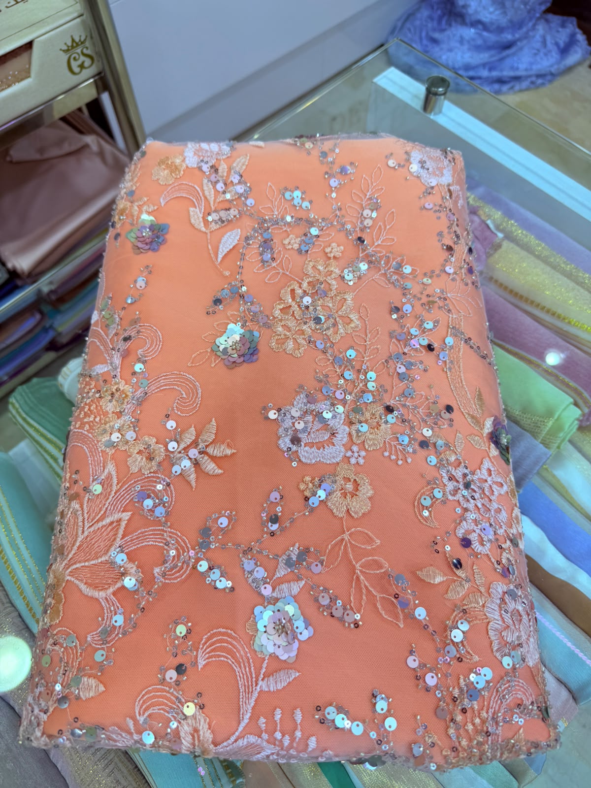 Tissu Elie Saab – Corail fleuri