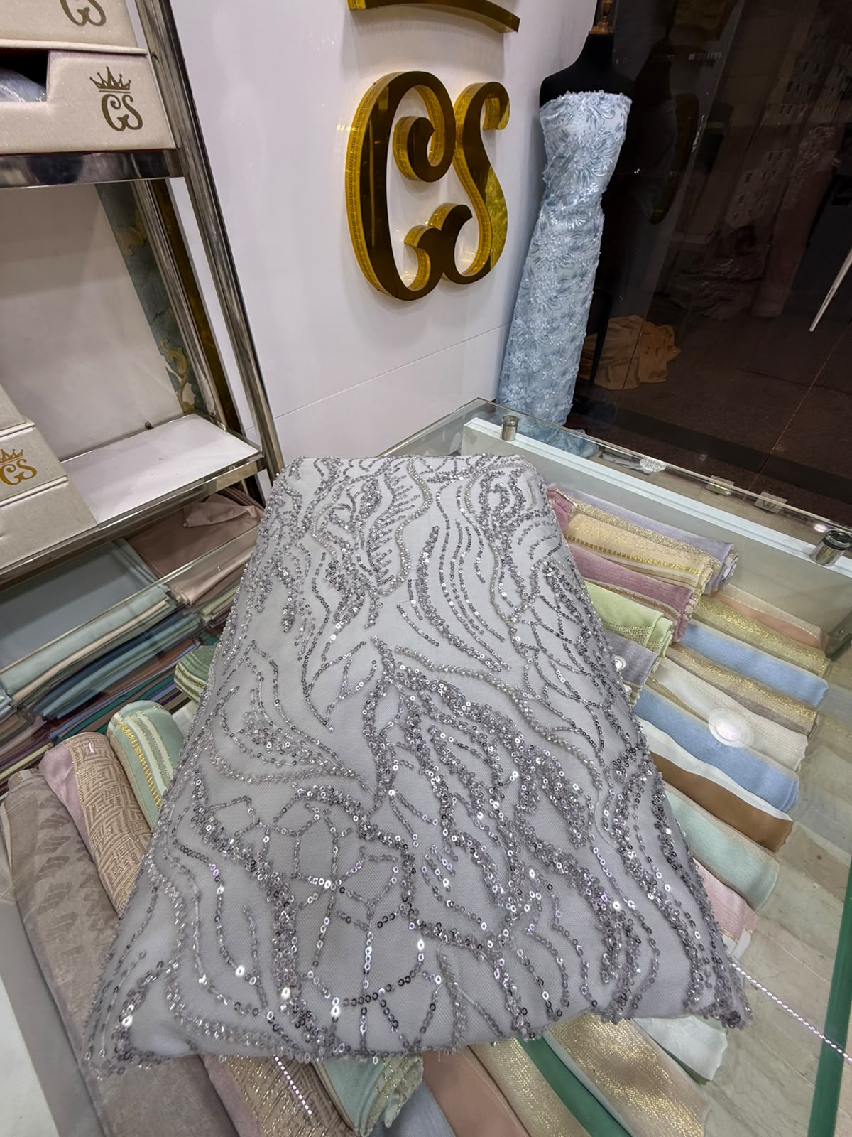 Tissu Elie Saab – Gris argenté