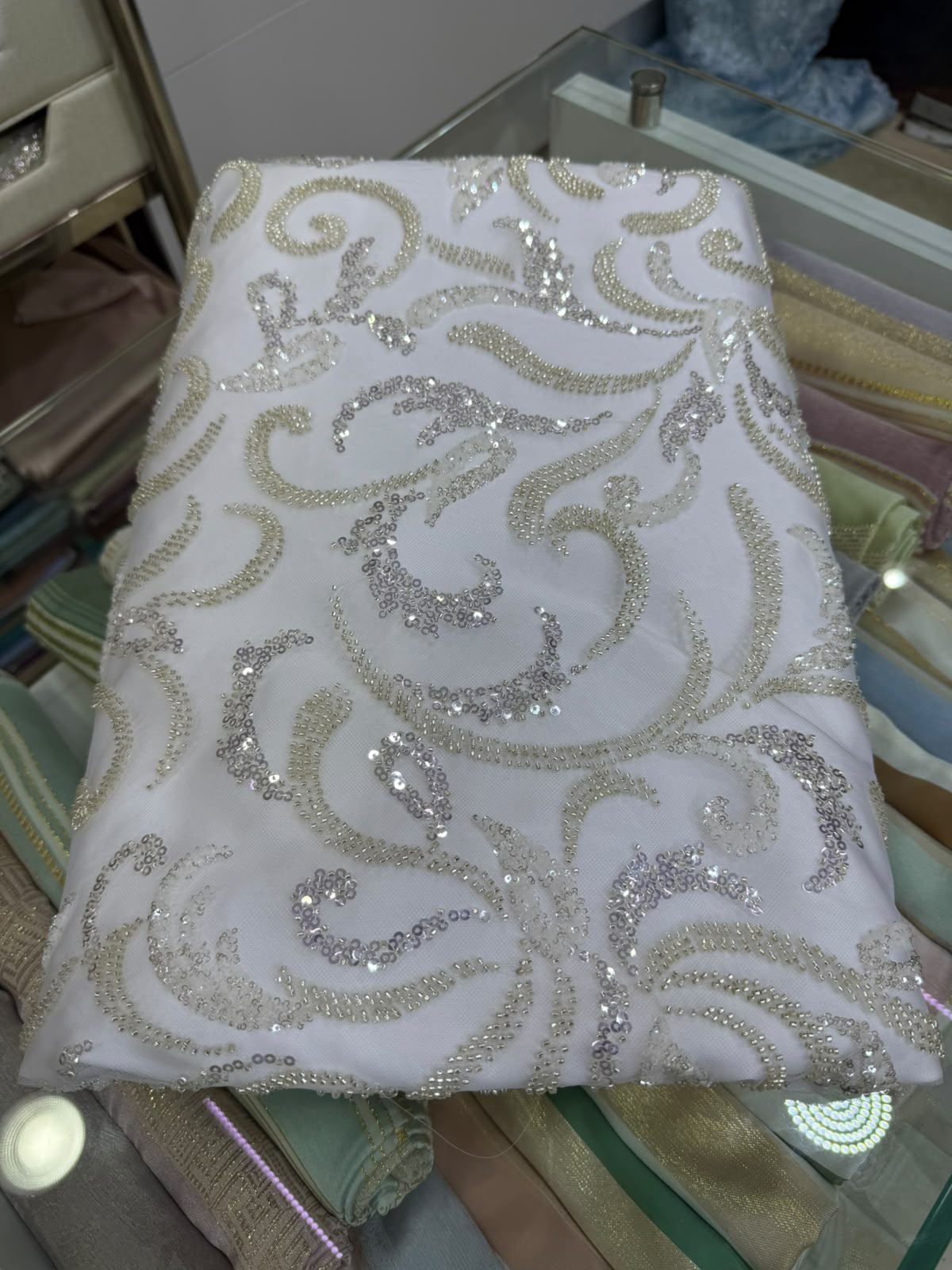 Tissu Elie Saab – Blanc argenté