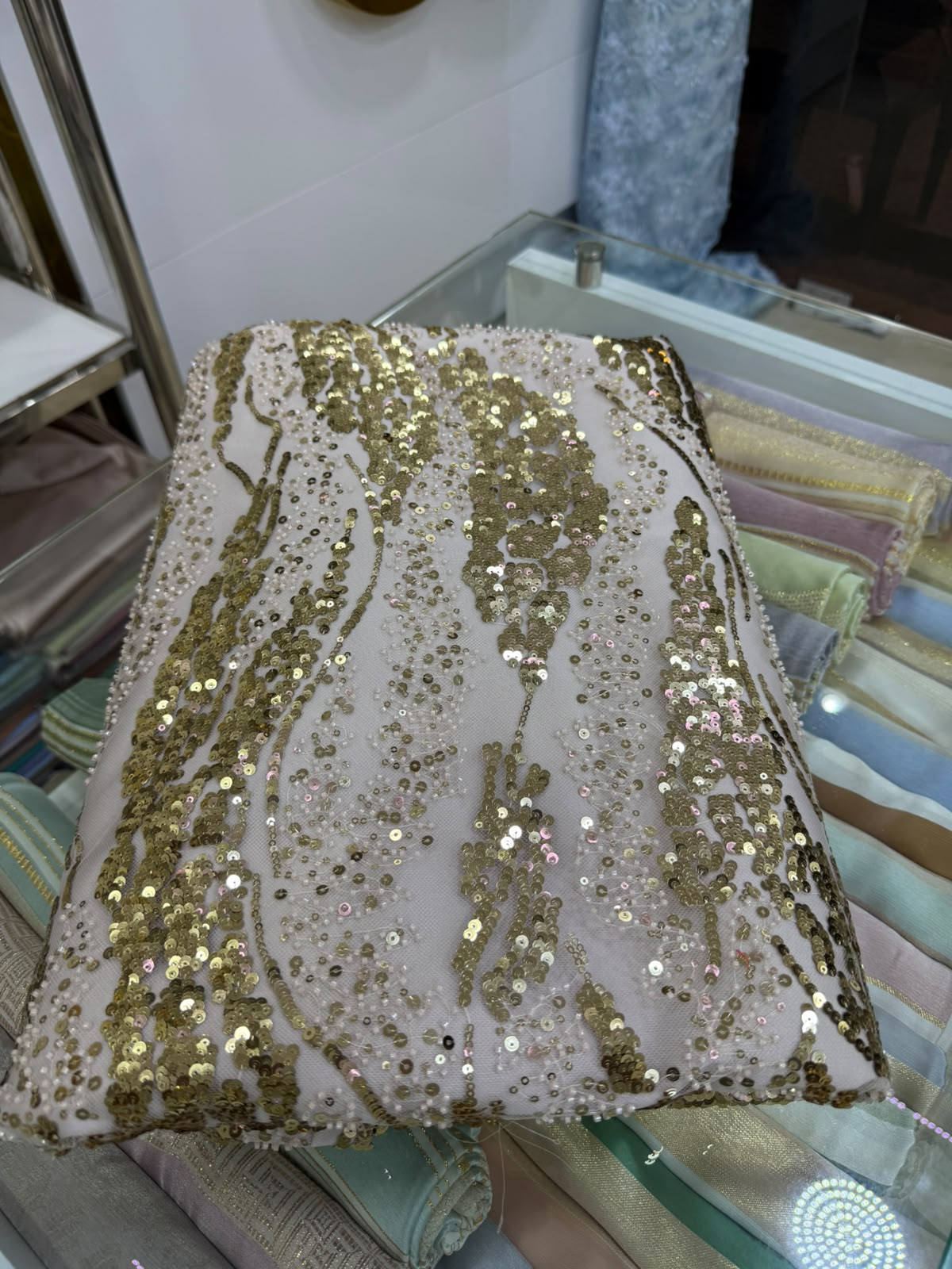 Tissu Elie Saab – Rose poudré doré
