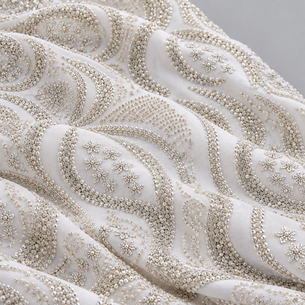 Tissu brodé Elie Saab Blanc étoilé, vue 3