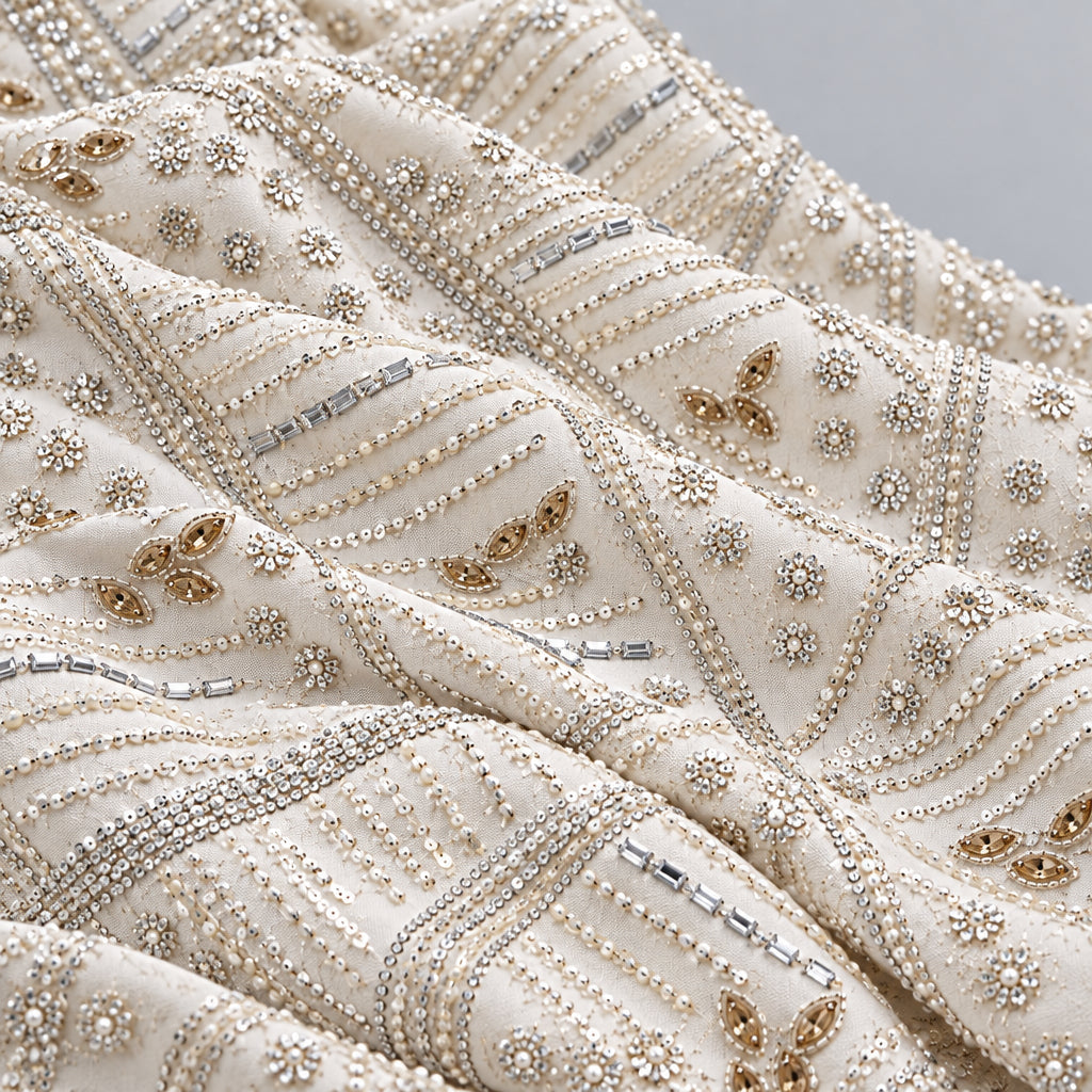 Tissu brodé Elie Saab Blanc cristal pêche, vue 3