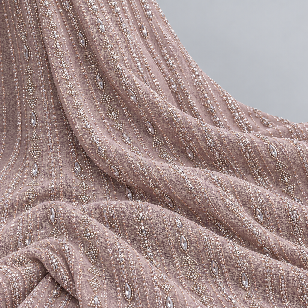 Tissu brodé Elie Saab Vieux rose cristal, drapé