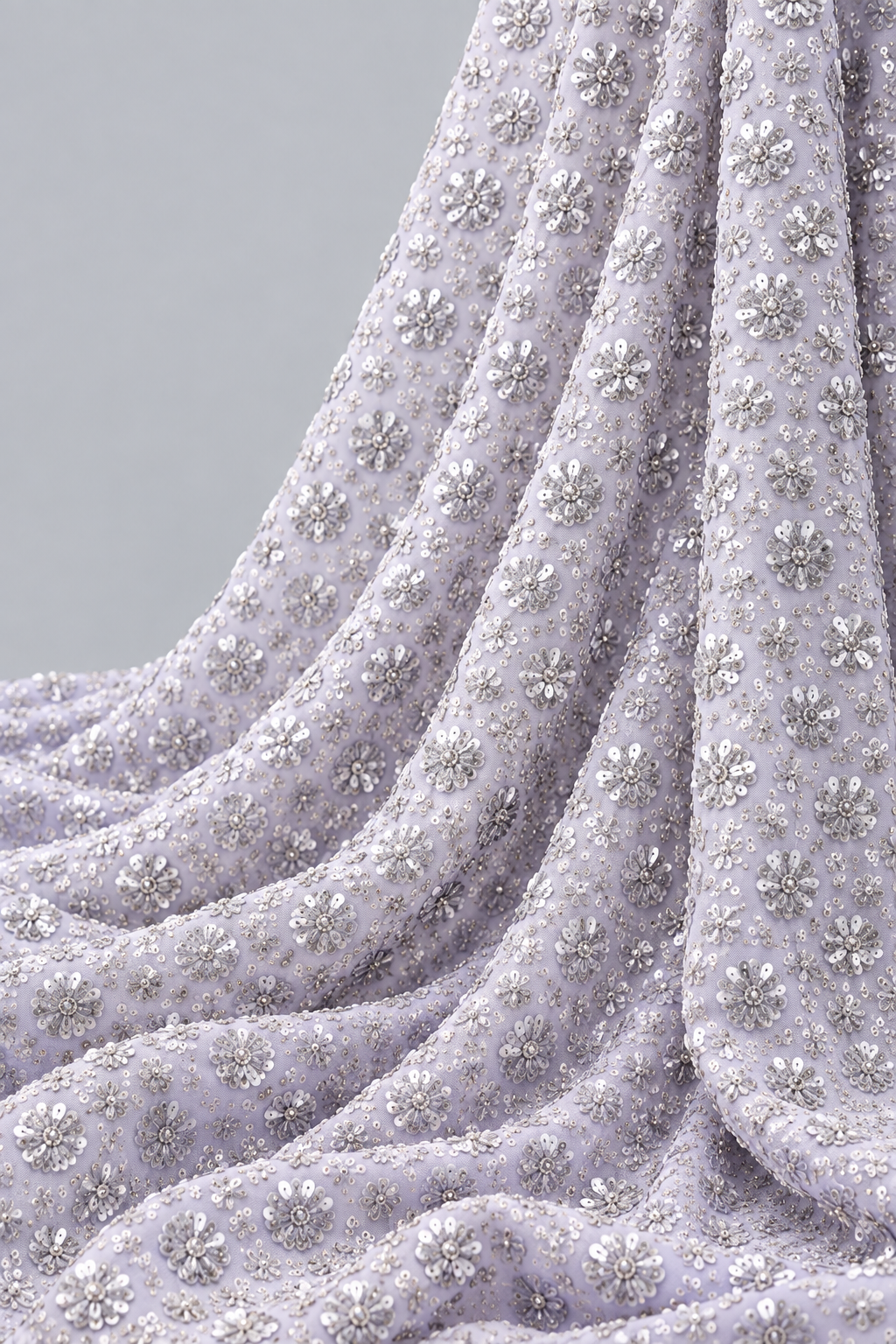 Tissu brodé Elie Saab Lilas pailleté, drapé