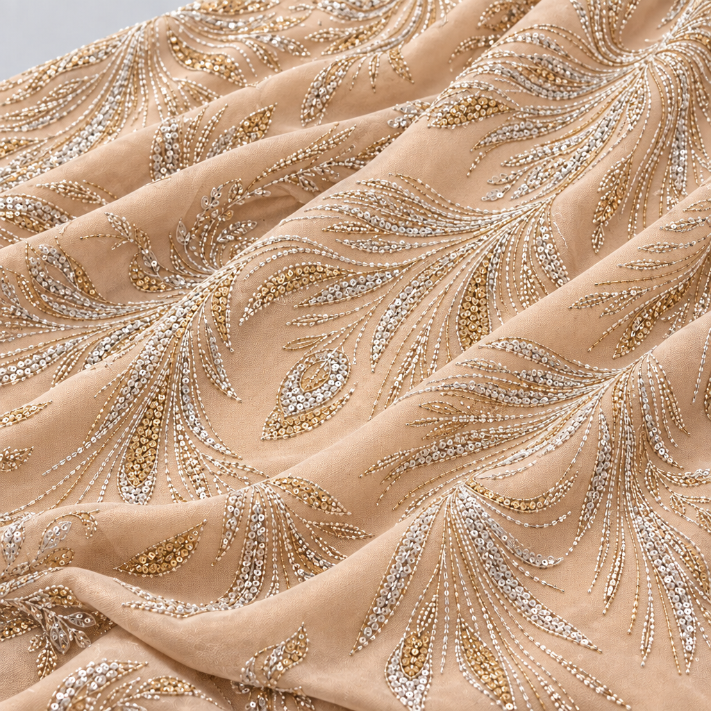 Tissu brodé Elie Saab Pêche perlé, drapé