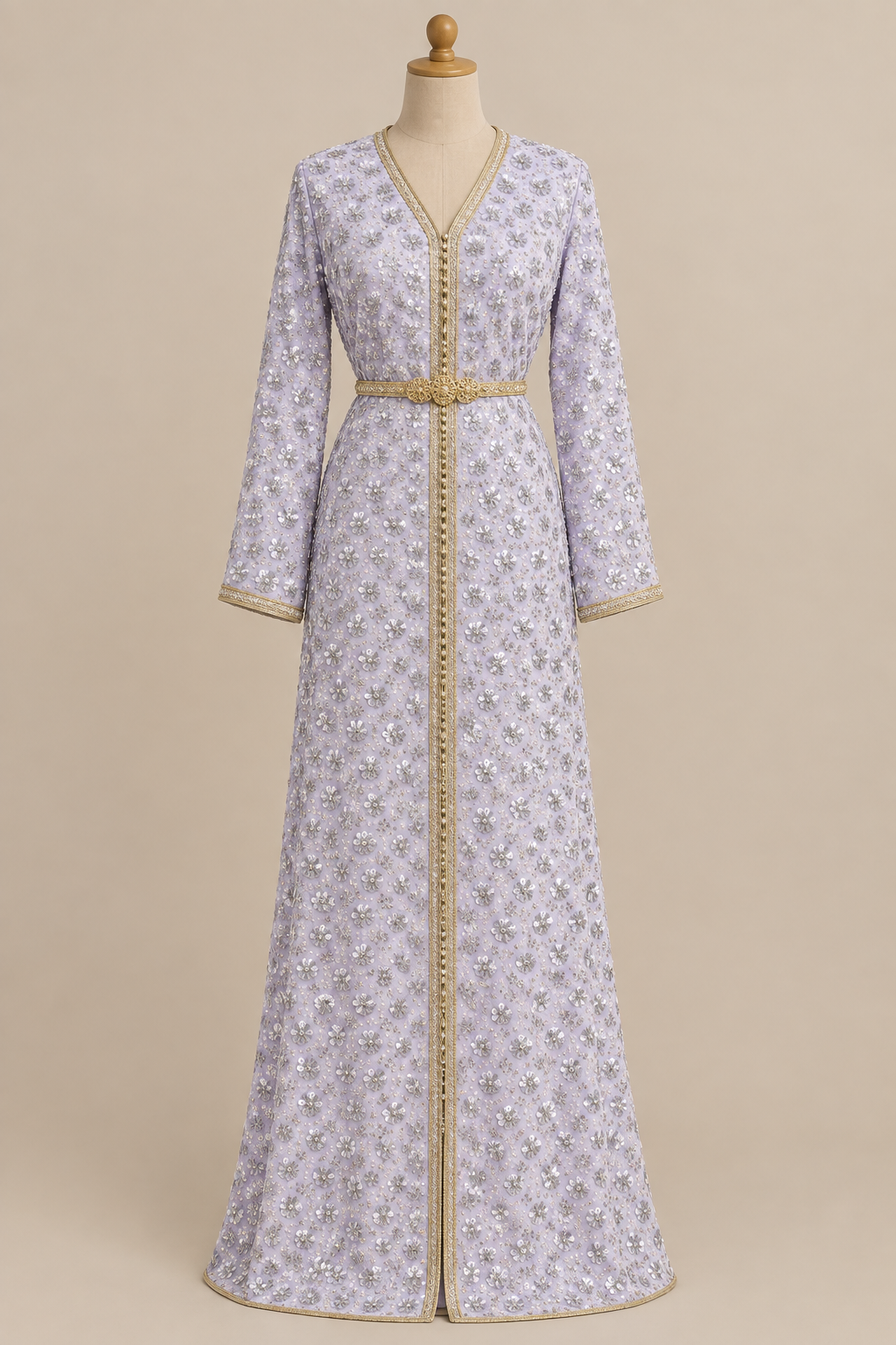 Caftan en tissu Elie Saab Lilas pailleté sur mannequin