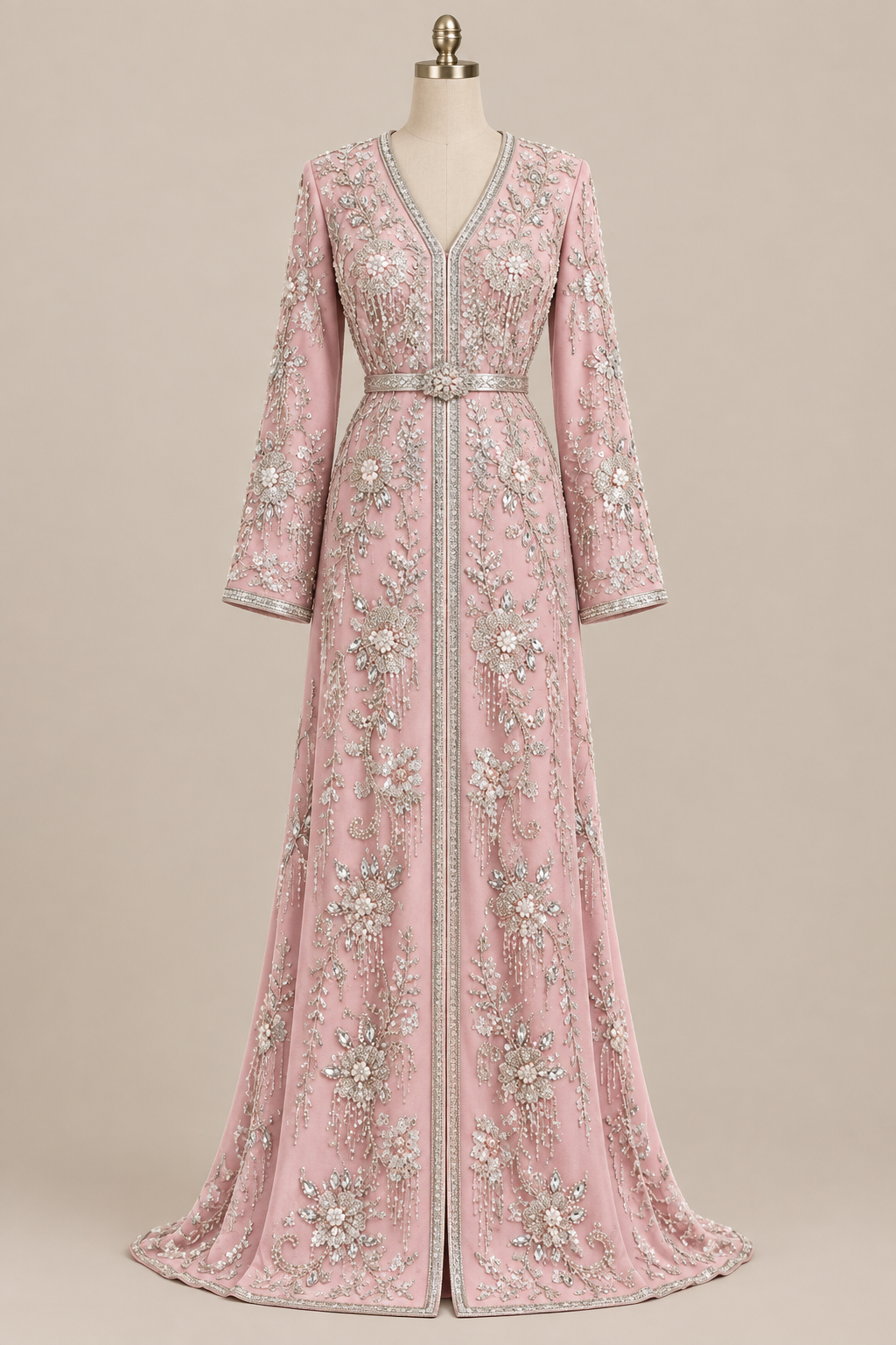 Caftan en tissu Elie Saab Rose argenté sur mannequin