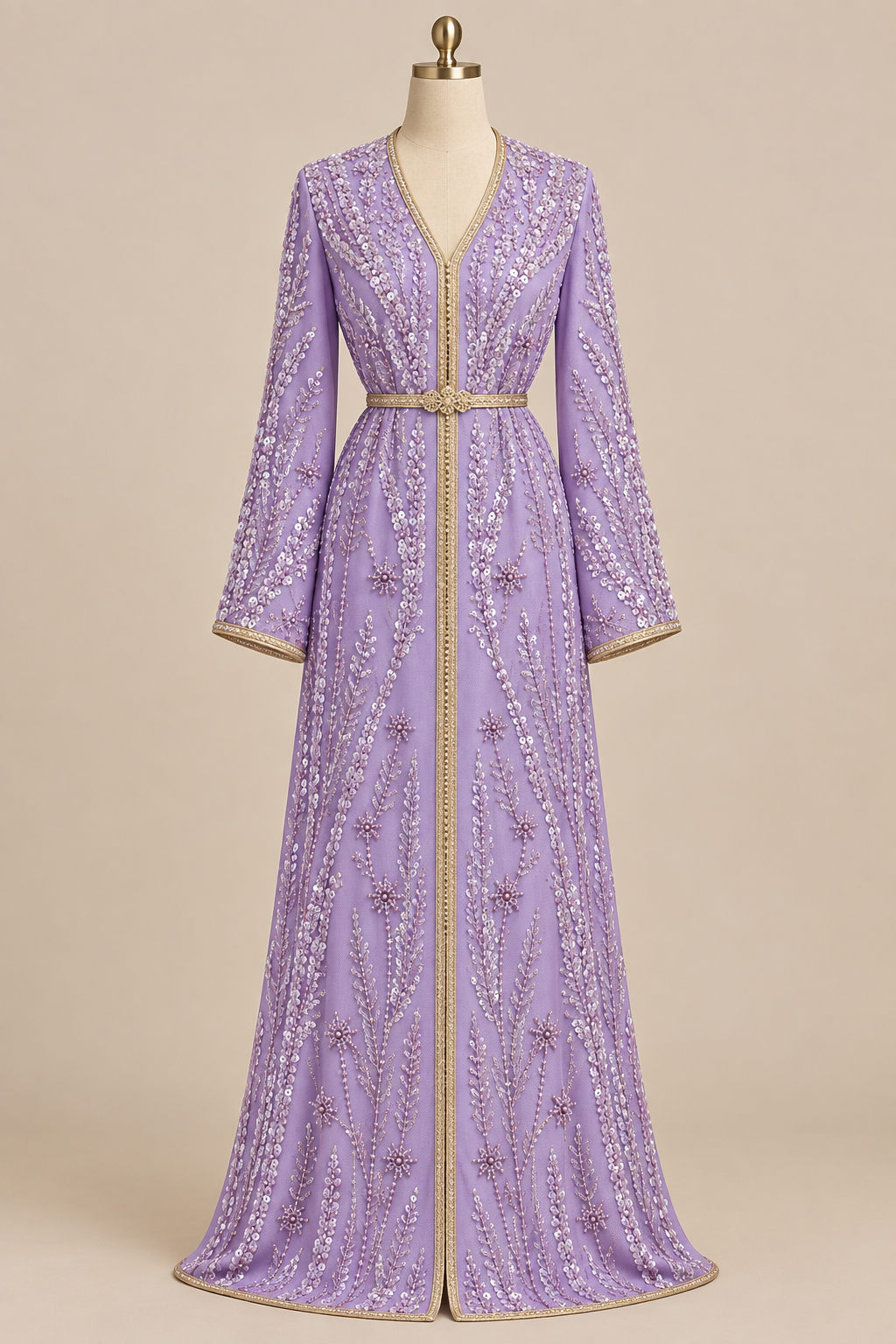Caftan en tissu Elie Saab Mauve fleuri sur mannequin