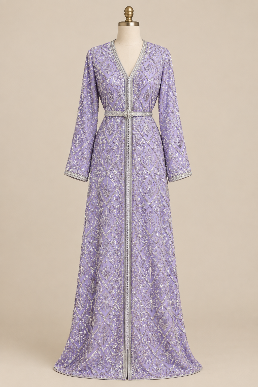 Caftan en tissu Elie Saab Lilas argenté sur mannequin