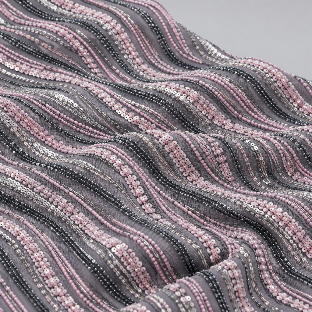 Tissu brodé Elie Saab Gris rosé, drapé