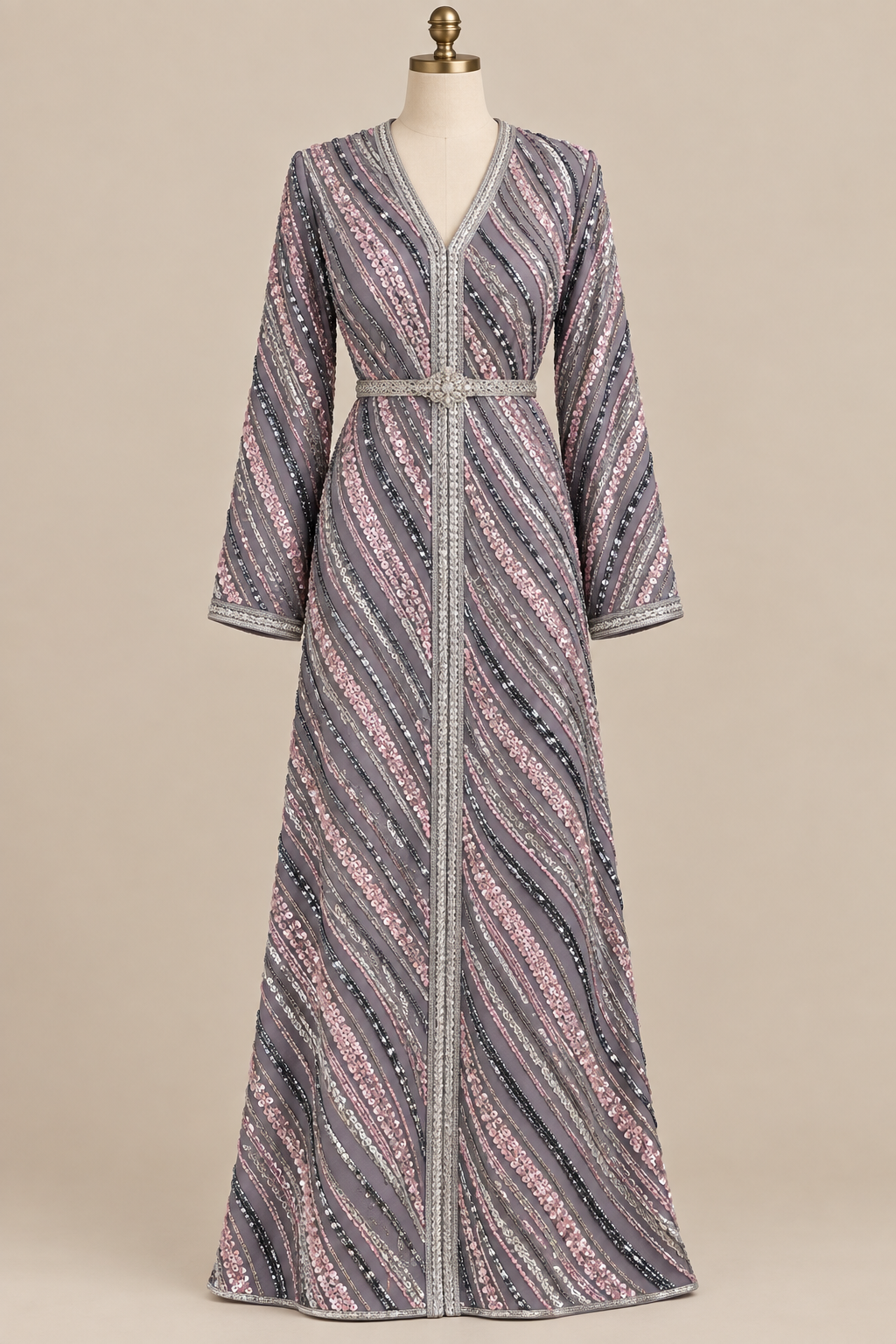 Caftan en tissu Elie Saab Gris rosé sur mannequin