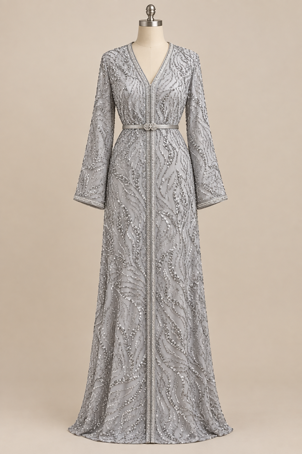 Caftan en tissu Elie Saab Gris argenté sur mannequin