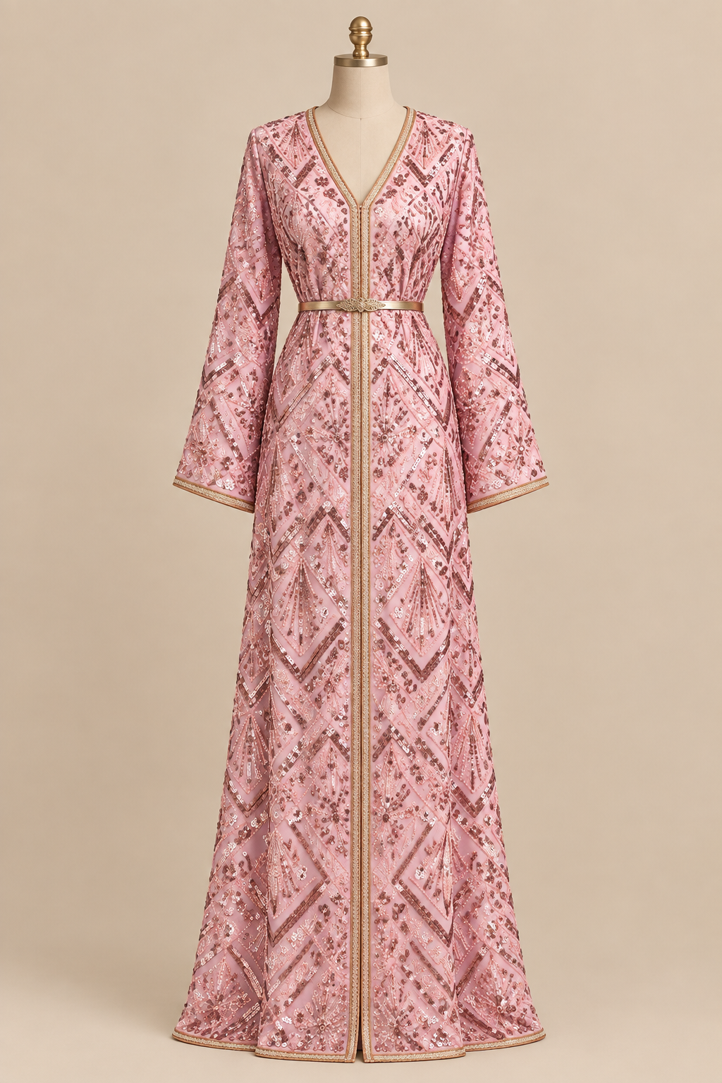 Caftan en tissu Elie Saab Rose pailleté sur mannequin