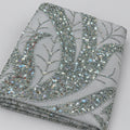 Tissu Elie Saab Gris perle brodé de sequins – coupon plié